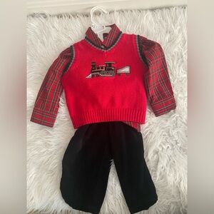 Red Plaid Train Sweater Vest Outfit